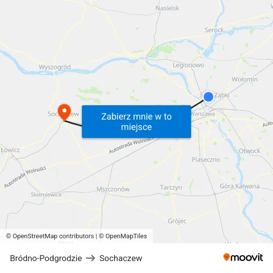 Bródno - Podgrodzie to Sochaczew map