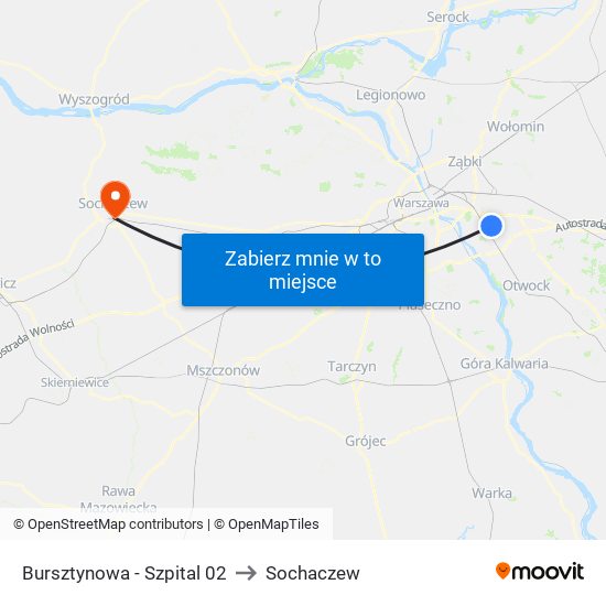 Bursztynowa - Szpital 02 to Sochaczew map