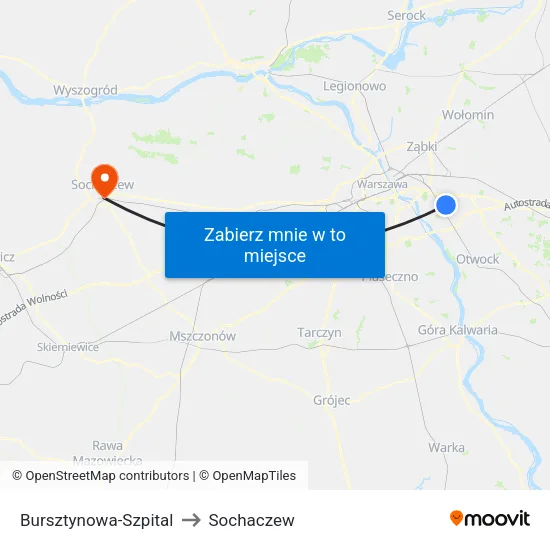 Bursztynowa - Szpital to Sochaczew map