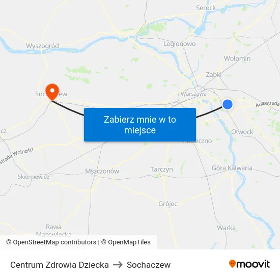 Centrum Zdrowia Dziecka to Sochaczew map