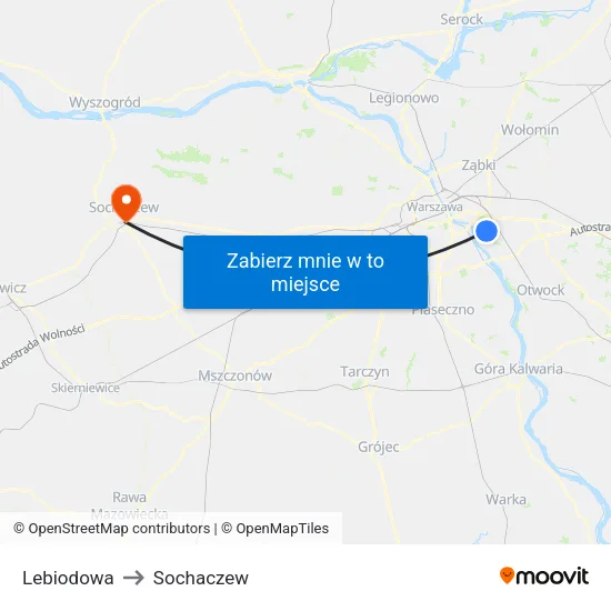 Lebiodowa to Sochaczew map