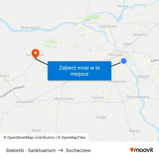 Siekierki - Sanktuarium to Sochaczew map