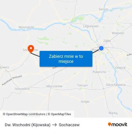Dw. Wschodni (Kijowska) to Sochaczew map