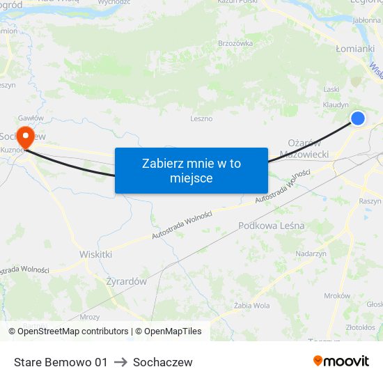 Stare Bemowo 01 to Sochaczew map