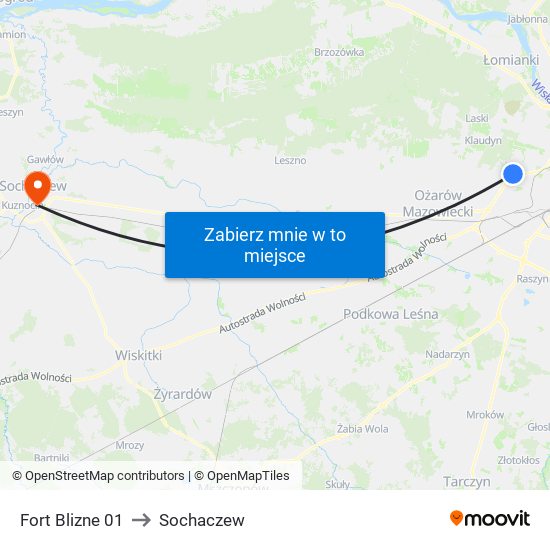 Fort Blizne 01 to Sochaczew map