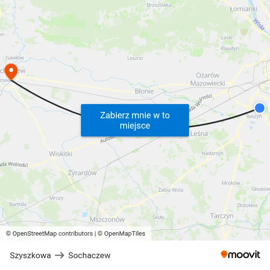 Szyszkowa to Sochaczew map