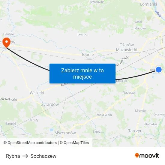 Rybna to Sochaczew map