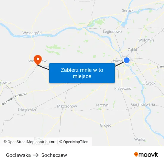 Gocławska to Sochaczew map