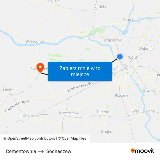 Cementownia to Sochaczew map