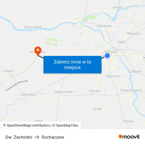 Dw. Zachodni to Sochaczew map