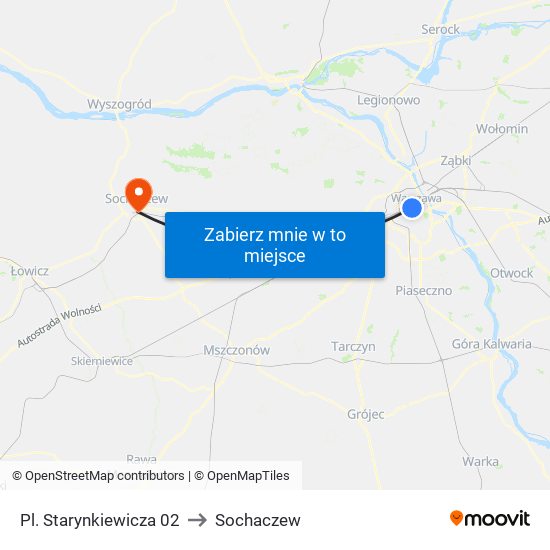 Pl. Starynkiewicza to Sochaczew map