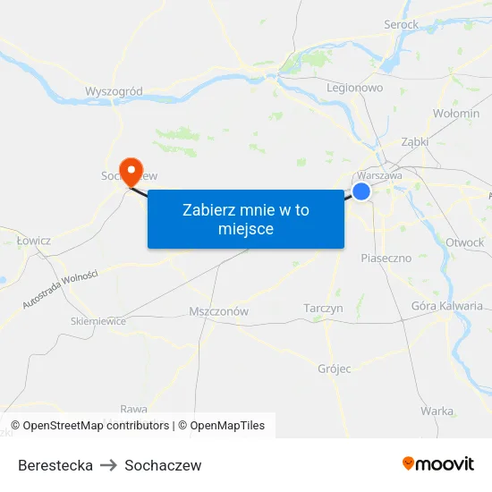 Berestecka to Sochaczew map