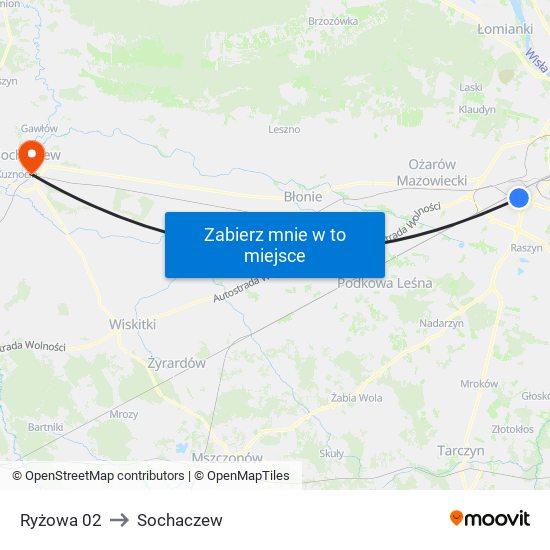 Ryżowa 02 to Sochaczew map