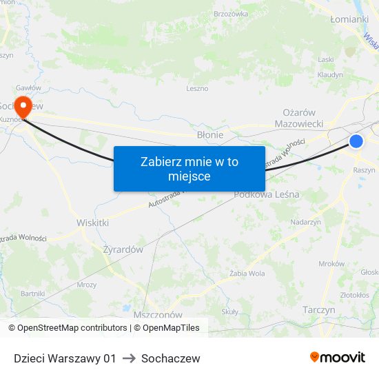 Dzieci Warszawy to Sochaczew map