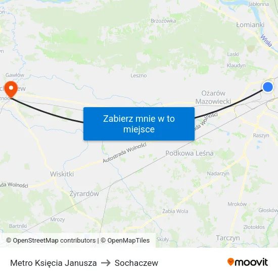 Metro Księcia Janusza to Sochaczew map