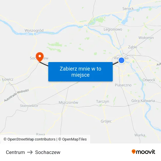 Centrum to Sochaczew map