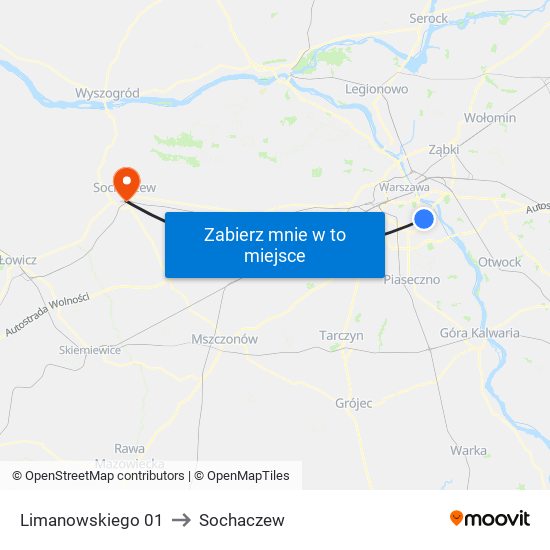 Limanowskiego 01 to Sochaczew map