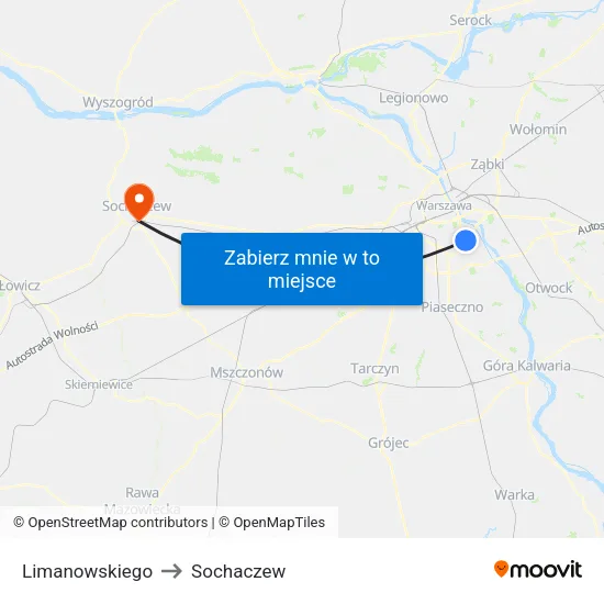 Limanowskiego to Sochaczew map