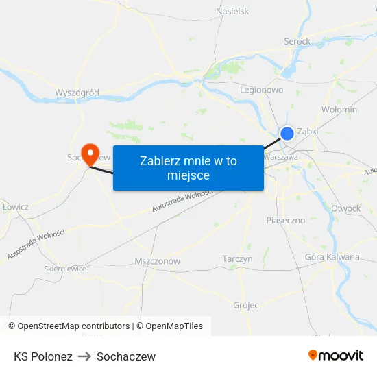 KS Polonez to Sochaczew map