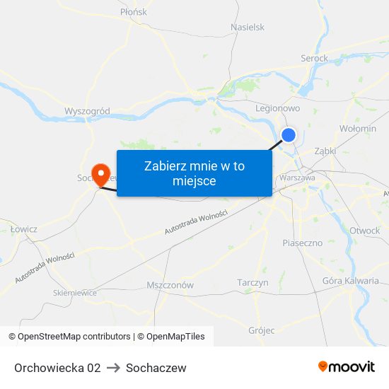 Orchowiecka to Sochaczew map