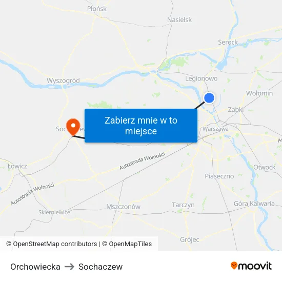 Orchowiecka to Sochaczew map
