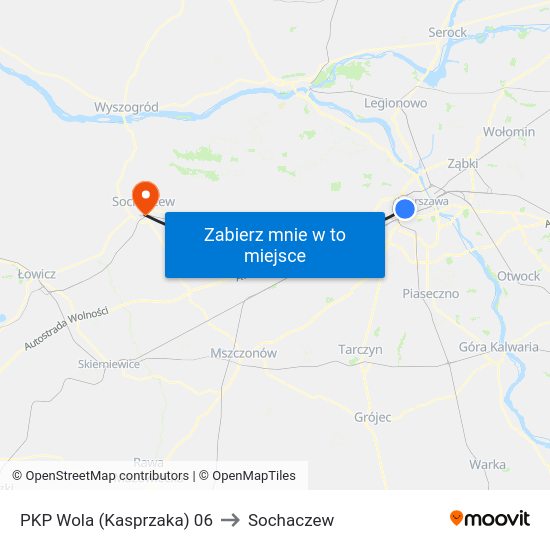 PKP Wola (Kasprzaka) to Sochaczew map