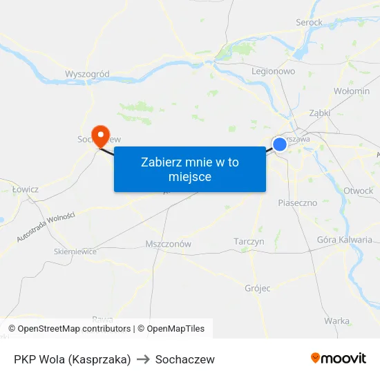 PKP Wola (Kasprzaka) to Sochaczew map