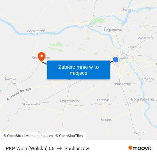 PKP Wola (Wolska) 06 to Sochaczew map