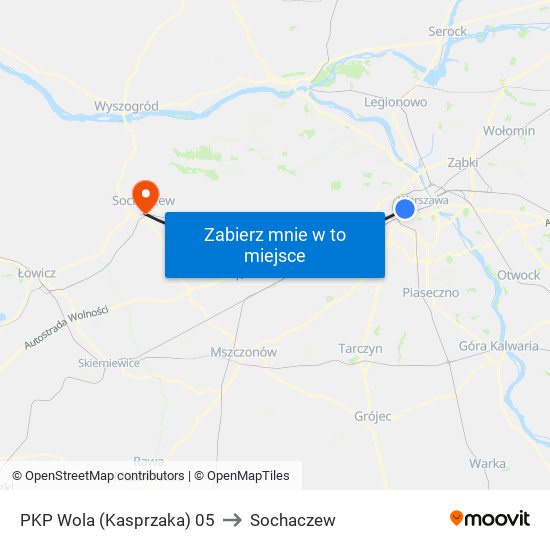 PKP Wola (Kasprzaka) to Sochaczew map