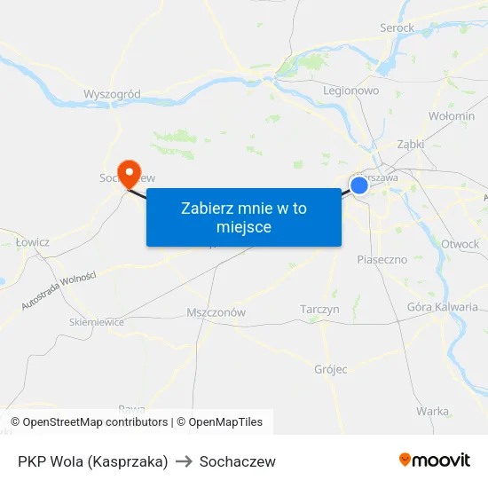 PKP Wola (Kasprzaka) to Sochaczew map