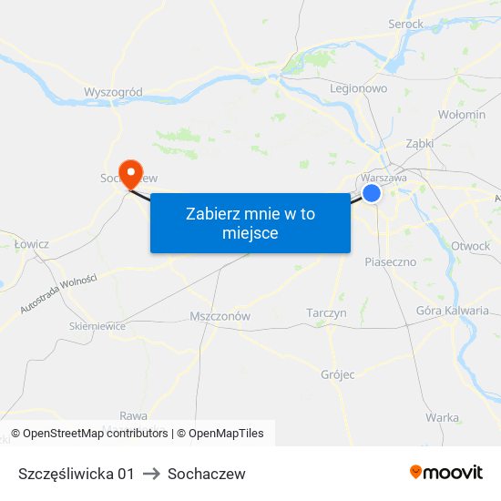 Szczęśliwicka 01 to Sochaczew map