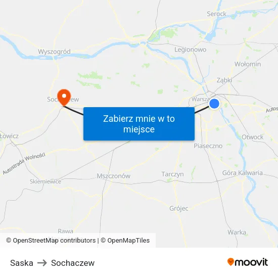 Saska to Sochaczew map