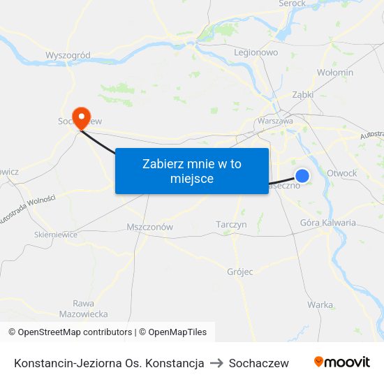 Konstancin-Jeziorna Os. Konstancja to Sochaczew map