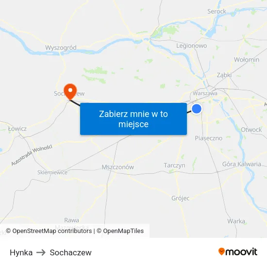 Hynka to Sochaczew map