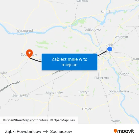 Ząbki Powstańców to Sochaczew map