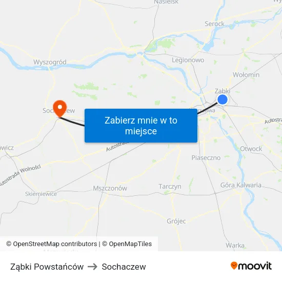 Ząbki Powstańców to Sochaczew map