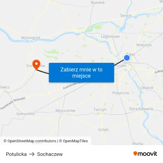 Potulicka to Sochaczew map