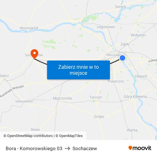 Bora - Komorowskiego 03 to Sochaczew map