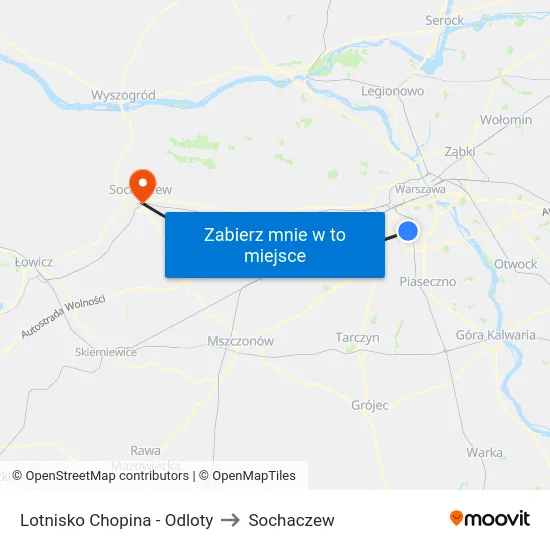 Lotnisko Chopina - Odloty to Sochaczew map