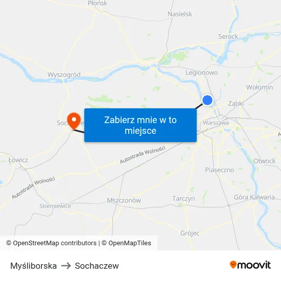 Myśliborska to Sochaczew map