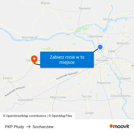 PKP Płudy to Sochaczew map