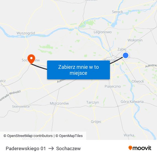 Paderewskiego 01 to Sochaczew map