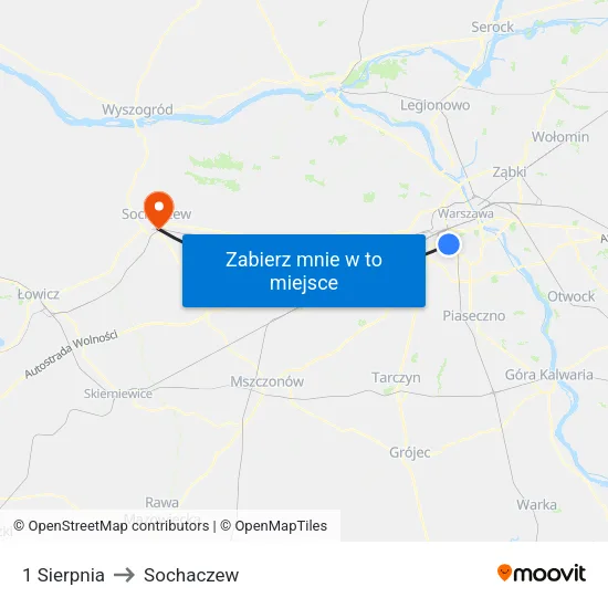 1 Sierpnia to Sochaczew map