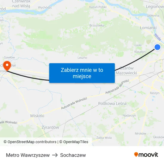 Metro Wawrzyszew to Sochaczew map