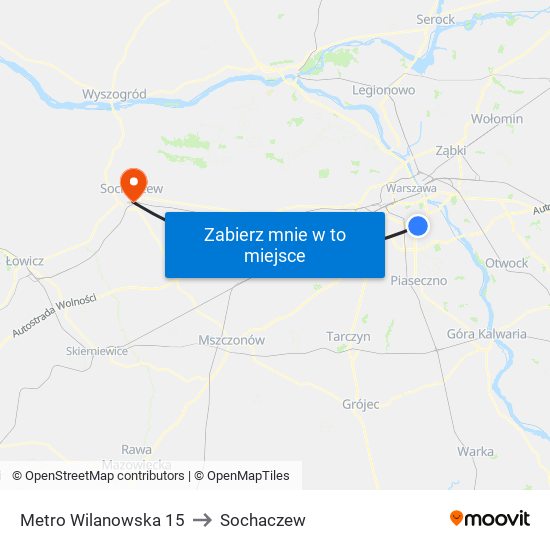 Metro Wilanowska to Sochaczew map