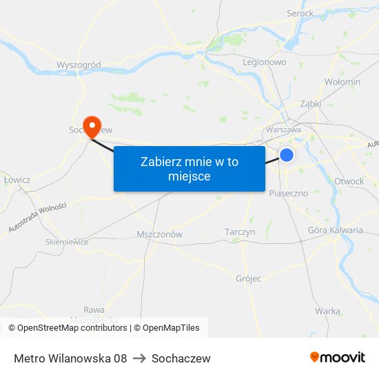 Metro Wilanowska 08 to Sochaczew map