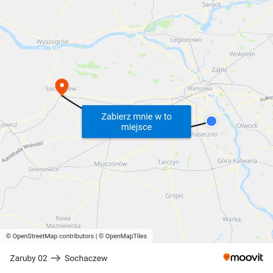 Zaruby to Sochaczew map