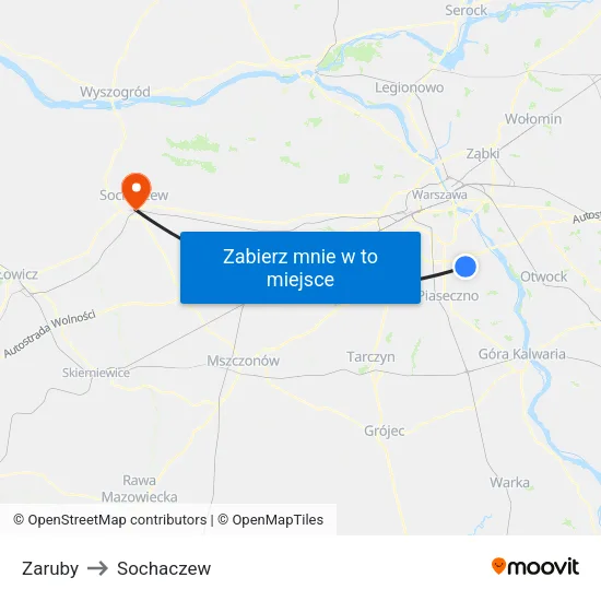 Zaruby to Sochaczew map