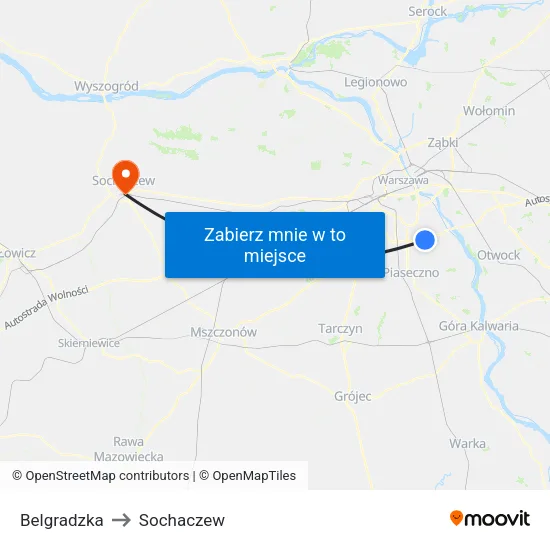 Belgradzka to Sochaczew map