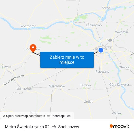 Metro Świętokrzyska to Sochaczew map